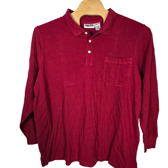 King Size 2XL Big Polo Shirt Long Sleeve Maroon Cotton - Picture 2 of 5